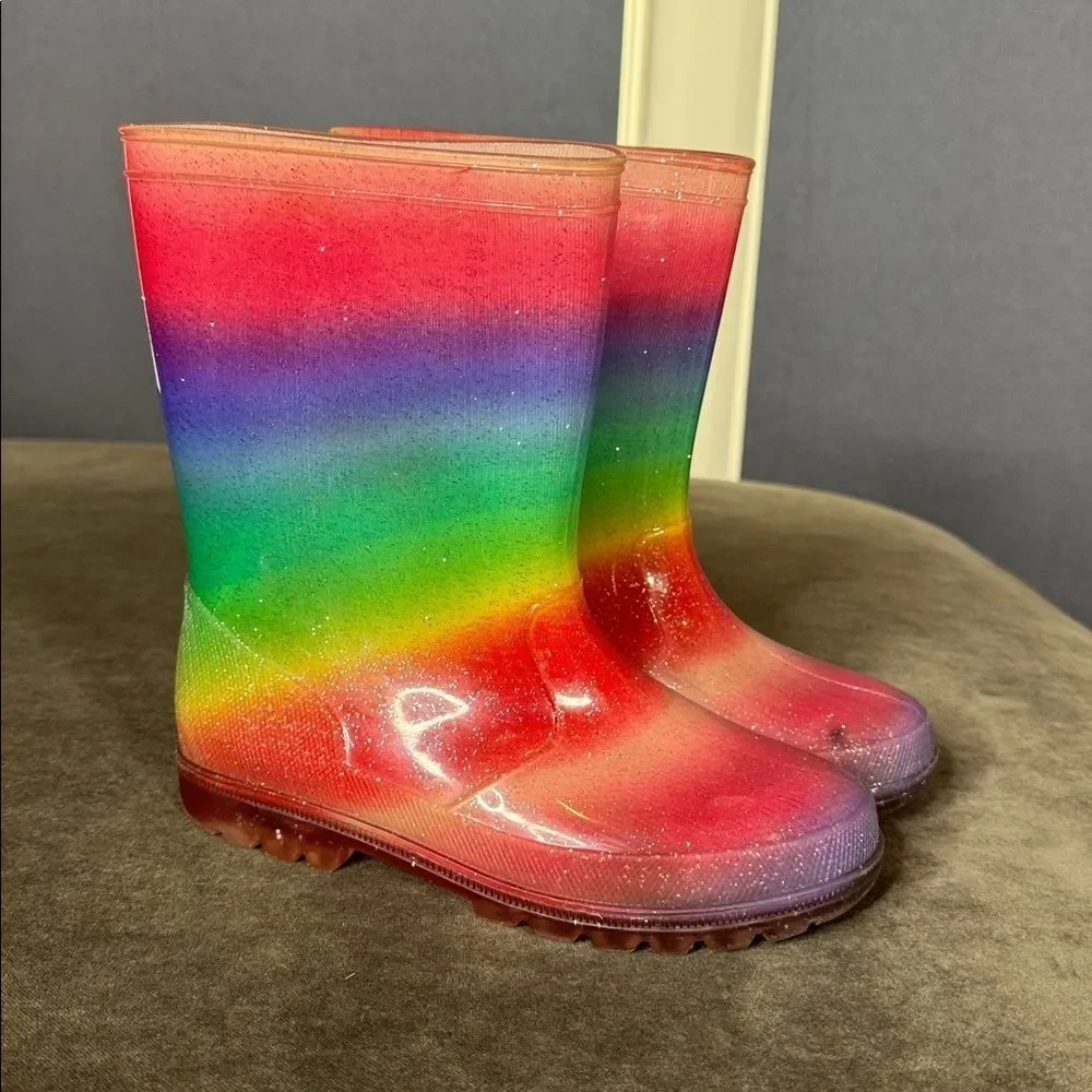 Olive & Edie Girls Rainbow Glitter Multi Color Rain boots Size 2
